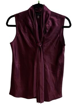 Evan Picone Sleeveless Tie-Neck Shell - Burgundy